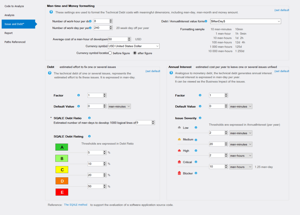 NDepend debt settings