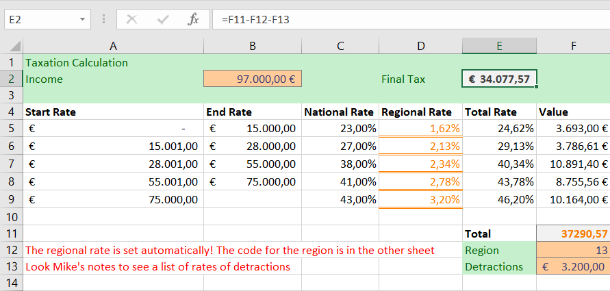 Excel error calculation