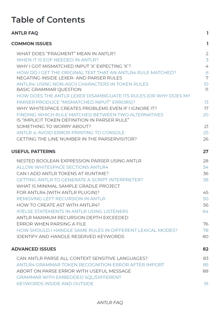 ANTLR FAQ Table of Contents