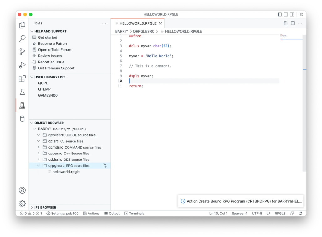 Code for IBM i screenshot, Extract RPG files from AS/400 or System i