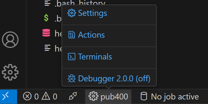 Menu to launch the terminal