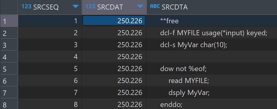 RPG source code as lines in a database. Extract RPG files from AS/400 or System i