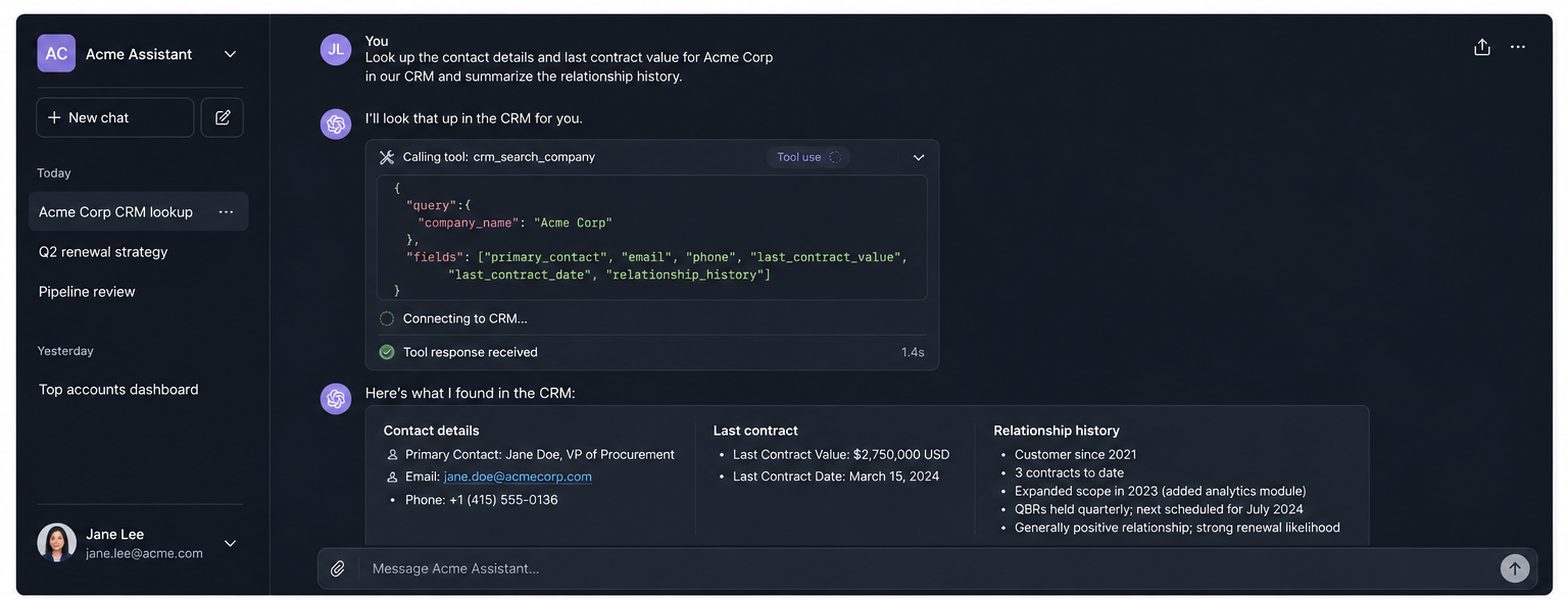 chat using a tool/MCP-style integration