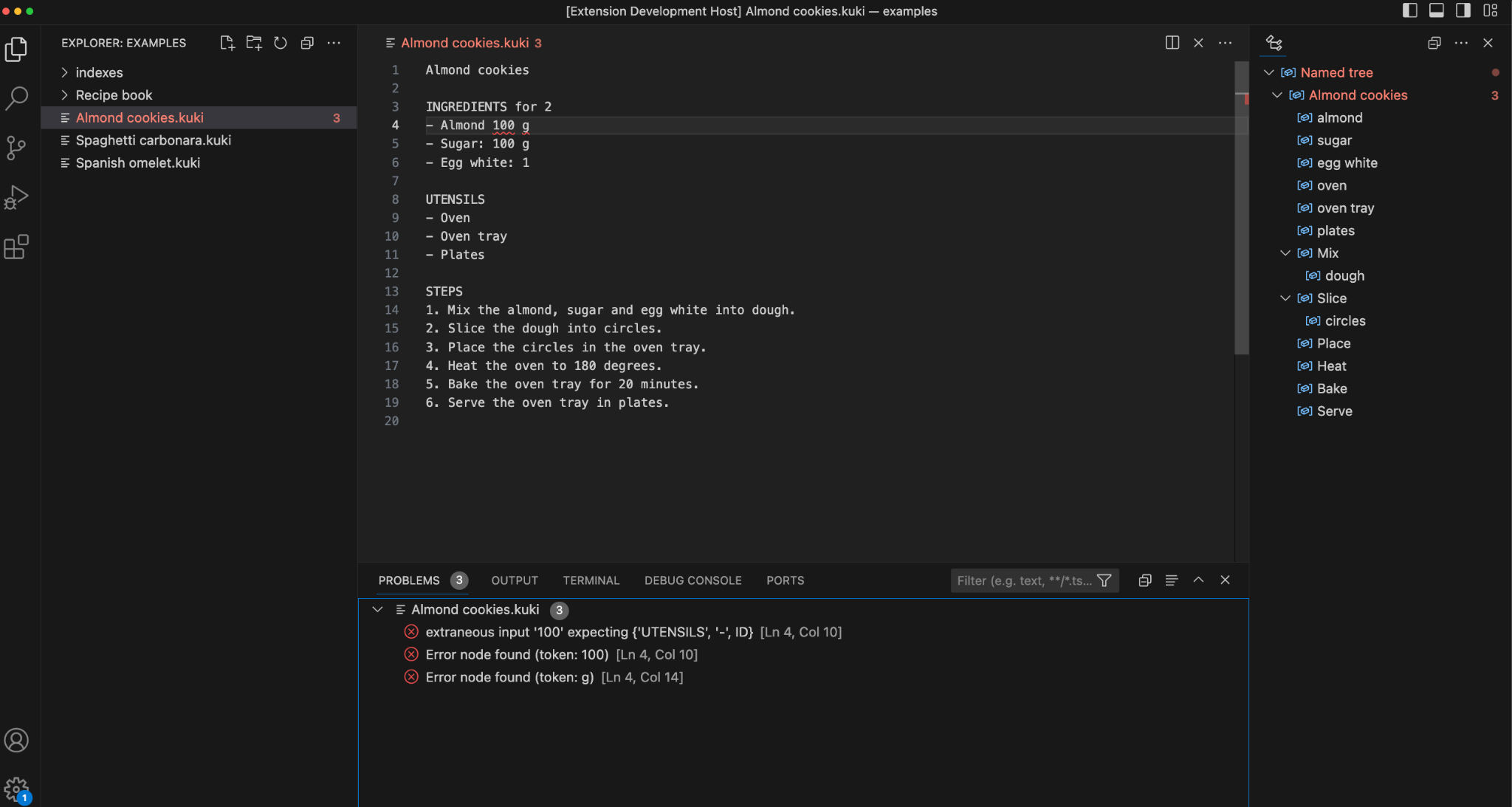VS Code opened by the launchVscodeEditor task on the examples folder of the Kuki project