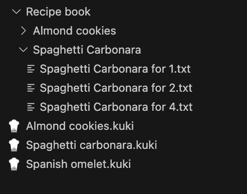 The Recipe book folder with the files produced by the code generator on save