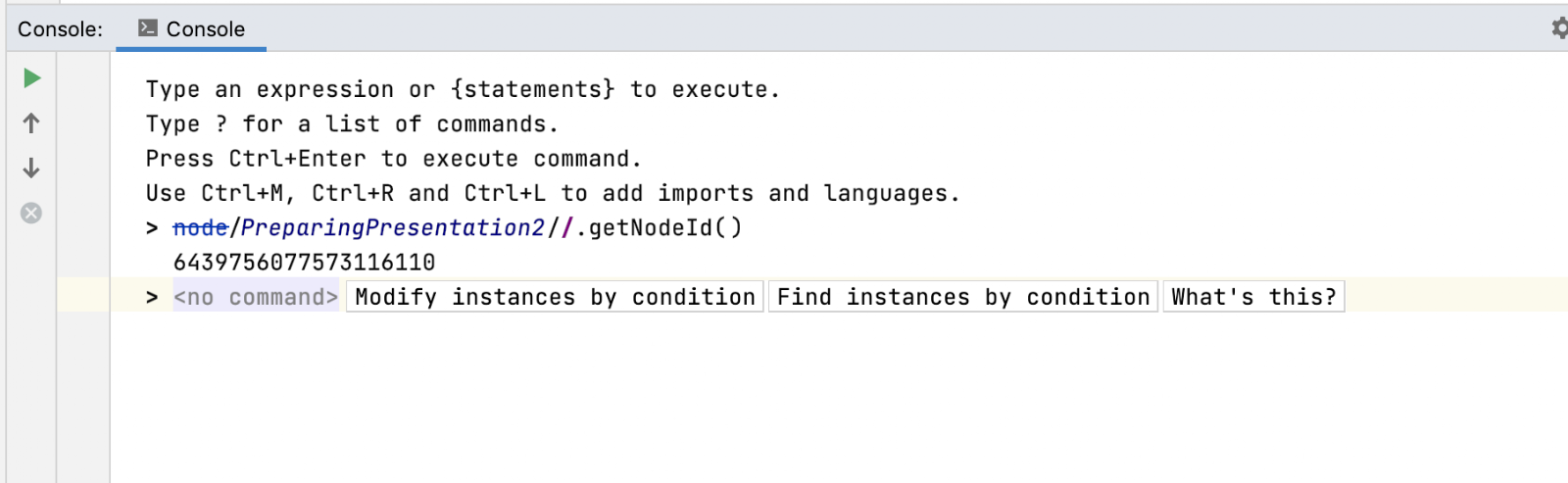 The MPS console used as an alternative way to find a node ID