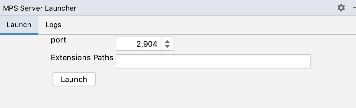 The MPSServer launcher panel and command line options inside MPS